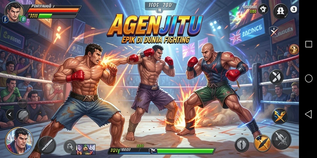 Screenshot gameplay AGENJITU yang menampilkan aksi pertarungan mendebarkan.