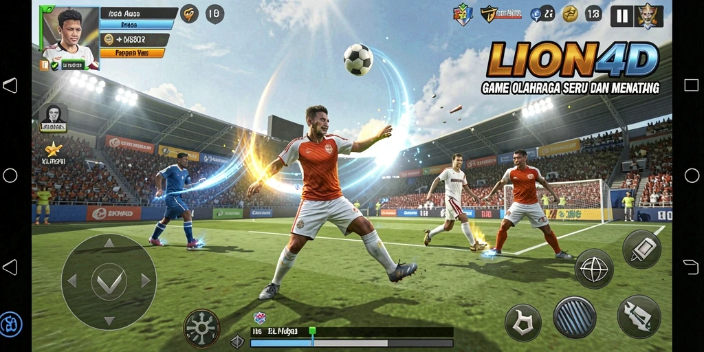 Tampilan gameplay seru LION4D dengan pemain bertanding di lapangan olahraga.