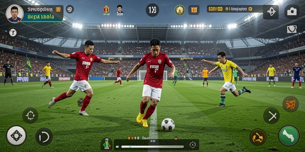 Screenshot utama PPV99 menampilkan aksi seru di lapangan sepak bola.