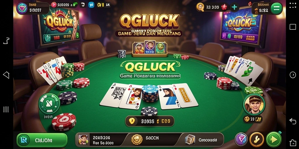 Tampilan utama gameplay QGLUCK yang menampilkan suasana Poker yang mendebarkan.