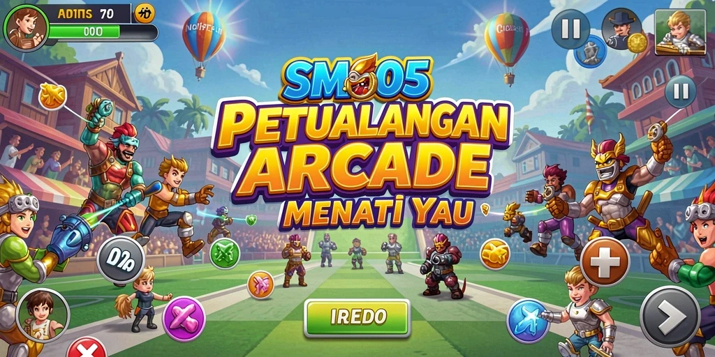 Screenshot gameplay SM605 menunjukkan aksi arcade yang seru dan dinamis.