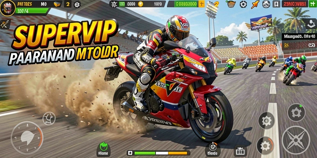 Tampilan gameplay balapan motor yang intens dan seru.